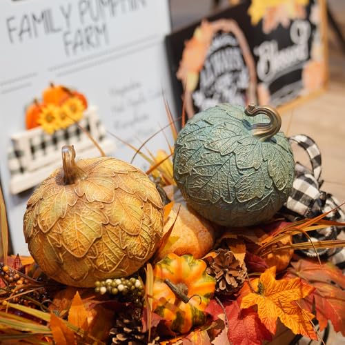 Newgreen Artificial Pumpkin Decor - 6.5 Inch Green Fall Halloween Thanksgiving