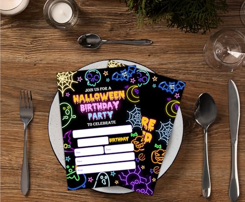 Halloween Birthday Invitations with Envelopes - Cute Ghost Bat Design, 25 Pack