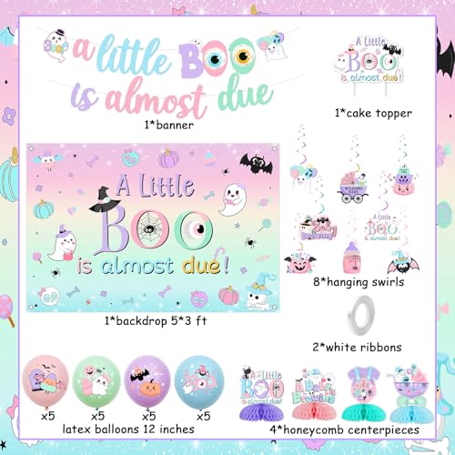 Pastel Halloween Baby Shower Decorations with Banner, Cake Topper & Balloons - A Little Boo Is Almost Due - Variation of Pastel Baby Shower
