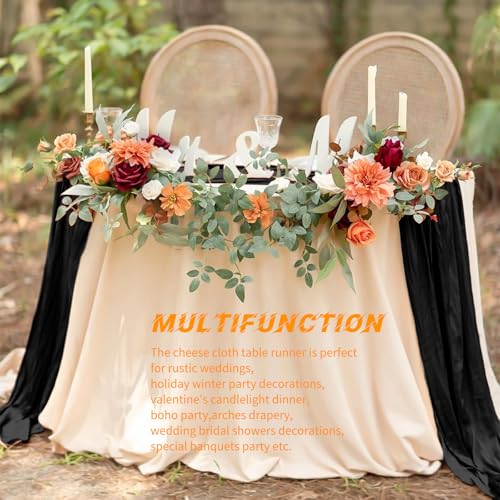 Black Cheesecloth Table Runner 20 Pack - 17x108 Inch Boho Wedding & Party Decor