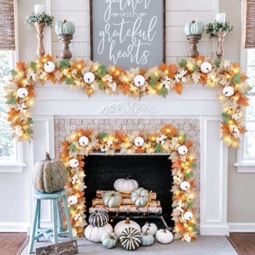5 Pack Fall Leaf Garland with Lights 29.5Ft Maple Leaves String Lights Autumn Decor