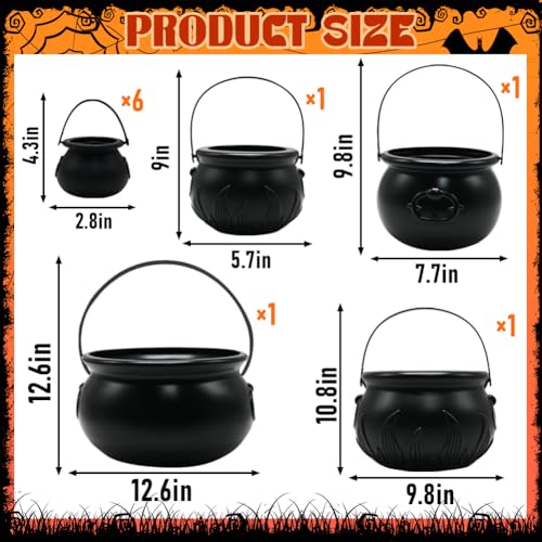 Halloween Cauldron Set - 10 Pack Large Plastic Candy Bowls for Trick-or-Treat & Party Decor