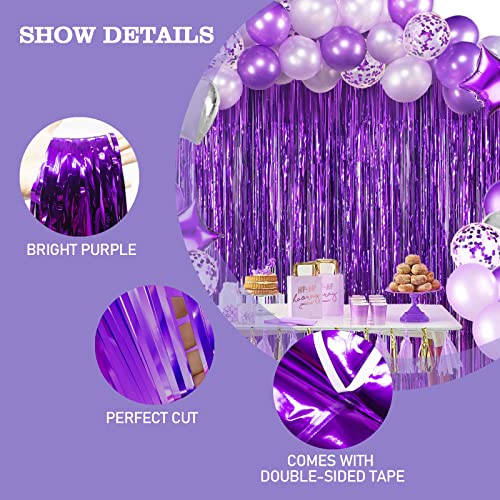 Purple Foil Fringe Curtains 5 Pack - Glitter Tinsel Backdrop for Wedding & Party