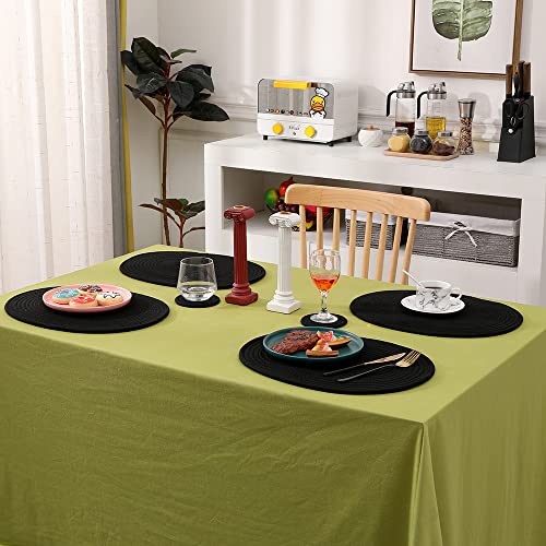 Black Oval Woven Cotton Placemats Set of 4 - Farmhouse Boho Table Decor