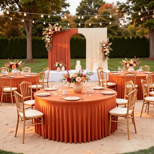Burnt Orange Round Tablecloth 60 Inch Pack of 2 for Fall & Holidays - Rustic & Boho Decor