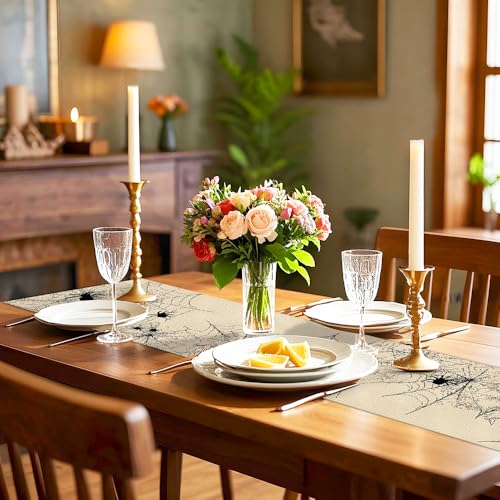 Spider Web Halloween Table Runner 13x72 Inches for Fall & Party Decor - Indoor Outdoor