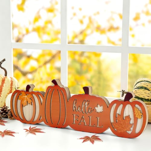 Hello Fall Large Wooden Pumpkin Sign Set - Autumn Decor for Home & Thanksgiving - Sophena