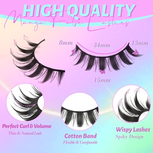 Lovely-9P Spiky Manga False Eyelashes - Wispy Anime Style, Reusable 8D Lashes
