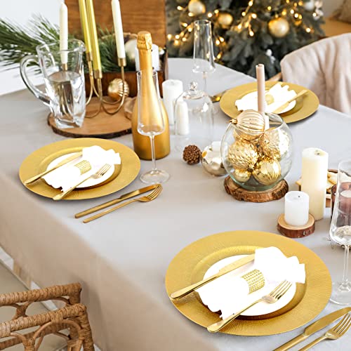 Modern Style Gold Charger Plates Bulk - 50 Pieces 13-Inch Round Plastic Dinner Chargers for Table Setting
