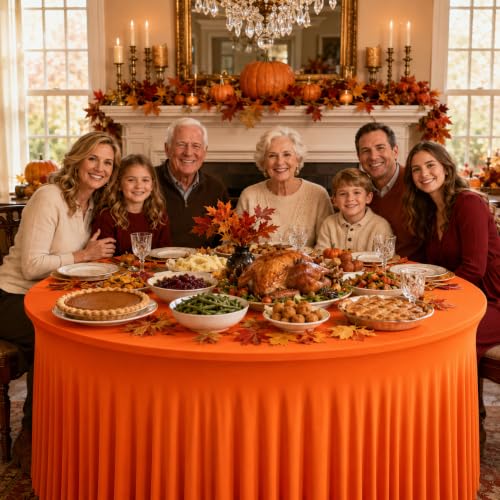 Orange Round Tablecloth for 6FT Tables - 2 Pack Fall Thanksgiving Halloween
