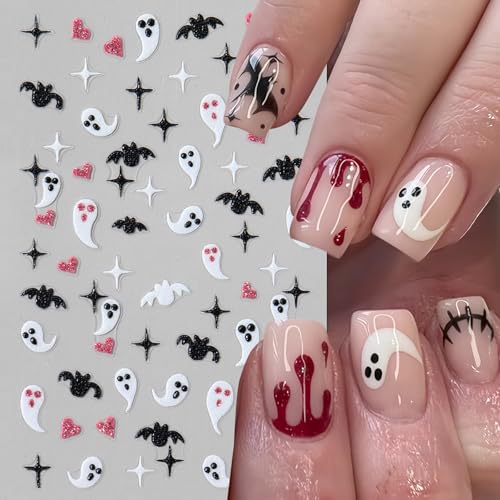 Halloween Ghost Nail Stickers Set - 3D Self-Adhesive Nail Art Decals - Ghost Pumpkin Spider Web - Variation: Ghost-2