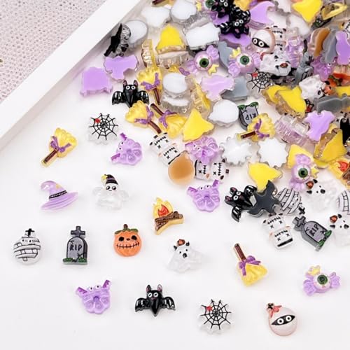 50Pcs Halloween Nail Art Charms Ghost Pumpkin Rhinestones for DIY Nails - Multicolored