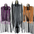 Halloween Hanging Grim Reaper Decoration Set - Tattered Skeleton & Flying Ghosts, 47 & 63 Inches, Outdoor Indoor Spooky Decor