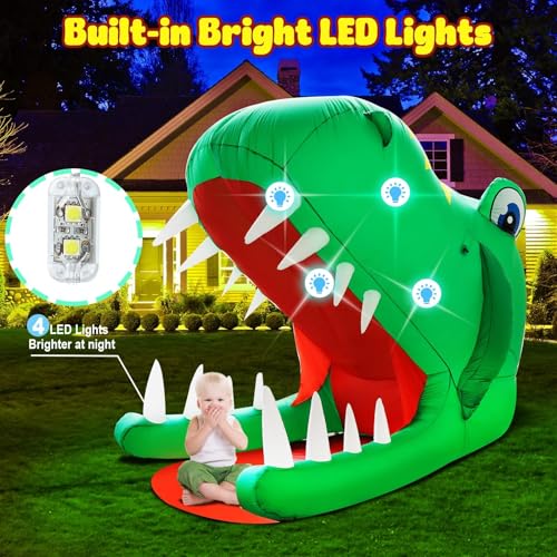 8FT Tall Halloween Dinosaur Inflatable with LED Lights Outdoor Decoration