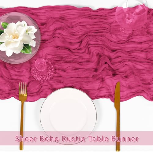 3 Pack Hot Pink Cheesecloth Table Runner 17x108 Inch for Wedding Party Holiday