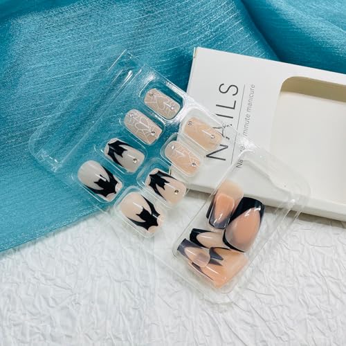 Halloween Press On Nails Medium Square Fake Nails with Spider Web Bat Design - Halloween Fake Nails 30