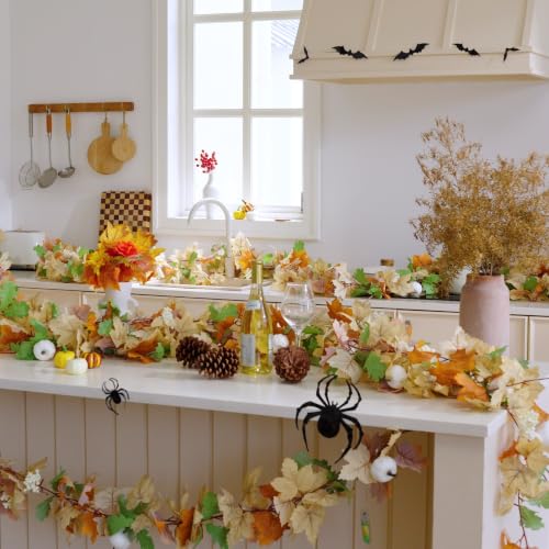 Fall Leaf Garland with Lights 23.6Ft Autumn Decorations for Thanksgiving Halloween