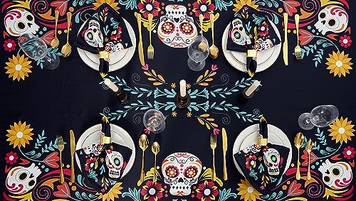 Dia De Los Muertos Skeleton Tablecloth 52 x 52 Square - Halloween & Mexican Fiesta Decor