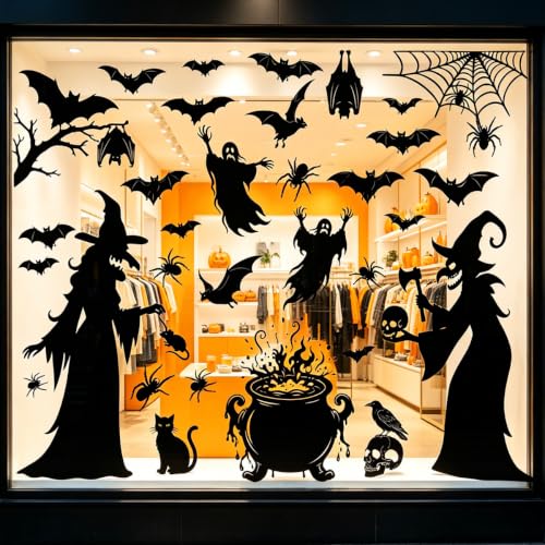 Halloween Large Window Clings Witch & Spooky Scene Set - Evil Pumpkins Variation