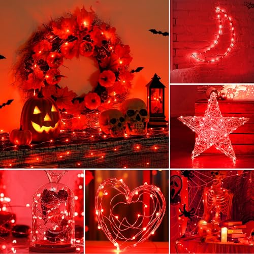 Fairy String Lights Battery Operated with Timer, 10FT, Red, 4 Pack