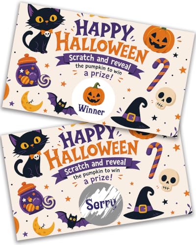 Halloween Scratch Off Cards - Pumpkin Ghost Theme, Black Cat Variation, 50 Pack