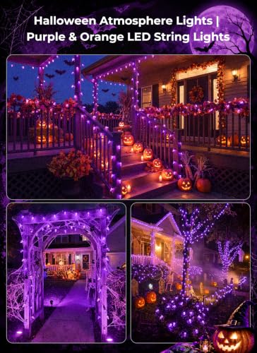 Purple Battery Operated Halloween String Lights - 33ft 50 LEDs, Waterproof with Timer