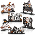 Halloween Wooden Table Decorations - 6 Pcs Spooky Centerpieces Black Variation