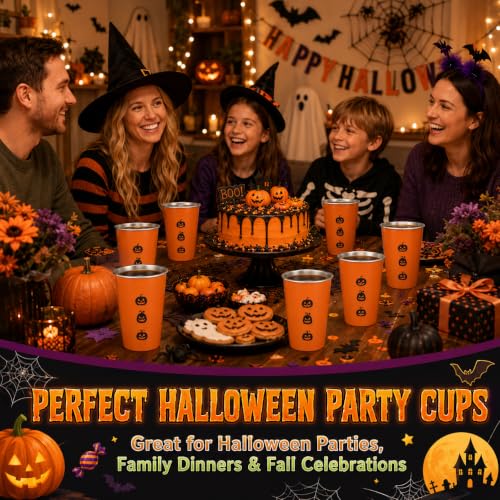 Halloween Stainless Steel Cups 10 Pack - Orange Party Drinkware for Kids & Adults