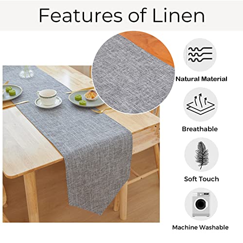 Farmhouse Burlap Cotton Linen Table Runner - Grey, 12x82 Inch
