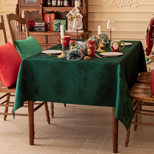 Christmas Jacquard Rectangle Tablecloth 60 x 120 Inch Green Flower Variation