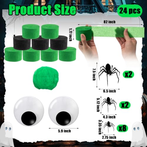 Halloween Mummy Door Cover Decor Set with Giant Eyeballs Bats - Black+Green Variation