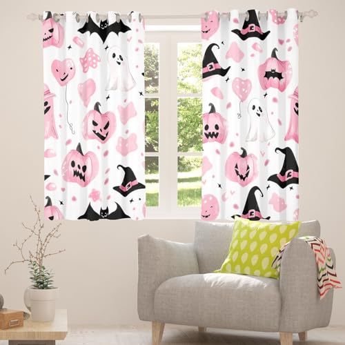 Halloween Blackout Curtains 42 x 84 Inch - Pink White, Pack of 2