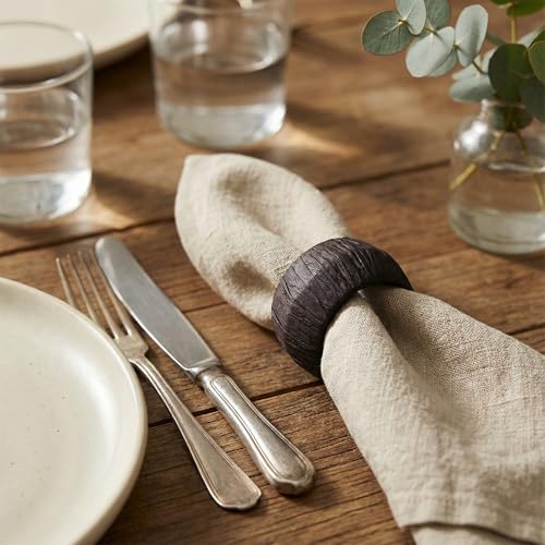 Handmade Raffia Napkin Rings Set of 6 Black - Rustic Table Decor, Gift