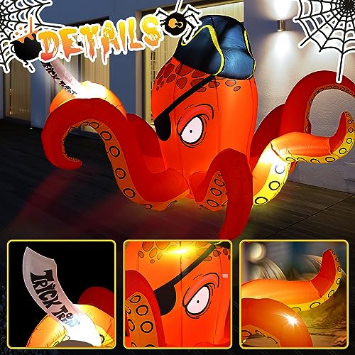 Halloween Inflatable Octopus Pirate Lighted Decor - 7.2 ft Spooky Yard Decoration