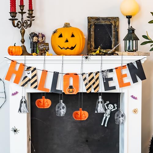 6-Pack Halloween Ghost Ornaments Set - Plastic Mini Decorations with Pumpkins Skulls for Haunted House & Holiday Decor