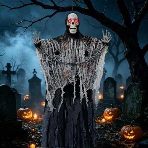 71-Inch Life Size Halloween Hanging Ghost Decorations with Sound & Adjustable Arms