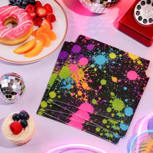 50 Pack Neon Paint Splatter Paper Napkins for Glow Parties & Celebrations