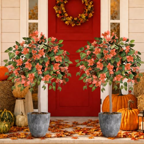 Orange 4FT Artificial Bougainvillea Tree with Ground Spike - Fall Outdoor Decor