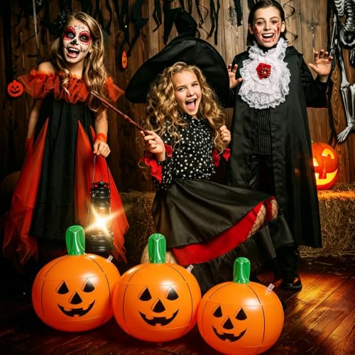 Inflatable Pumpkin Set - 14 Inch Halloween Yard & Pool Decorations - 3 Pack
