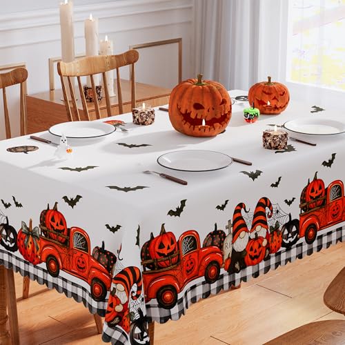 Halloween Tablecloth 60x60 Inch Square Gnome Pumpkin Ghost Decor Waterproof Fall Party Cover - Seasonal Home Dining