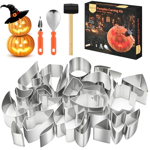Halloween Pumpkin Carving Kit with 24 Stencils and 3 Tools - Stainless Steel