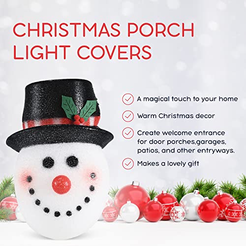 Snowman Head Porch Light Cover Set - 11 Inch Christmas Holiday Decor, 2 Pack