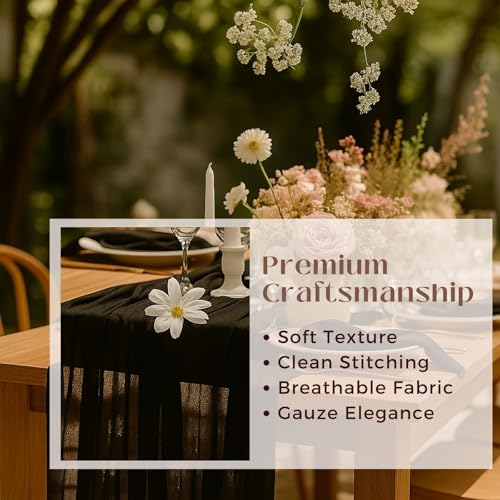 10FT Black Cheesecloth Table Runner - Rustic Boho Wedding & Party Decor - Black / 10ft x 1pcs
