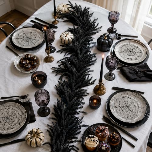 6ft Black Halloween Garland - Norfolk Pine Vine for Mantle & Decor - D Style / 1 Pc