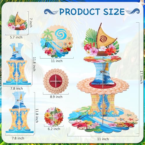 3-Tier Hawaiian Cupcake Stand for Luau Party and Birthday Decorations