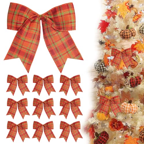 Orange Fall Bows for Halloween & Thanksgiving Tree Decorations 6 Inch - 12 Pcs