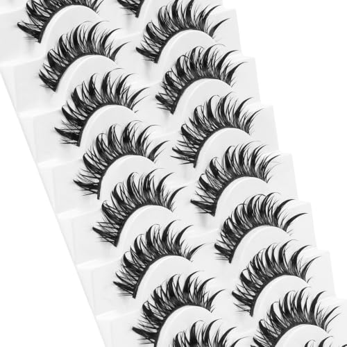 Losha Wet Look Wispy Manga Lashes - 10P Wet02 Variation, Cruelty-Free Synthetic Eyelashes