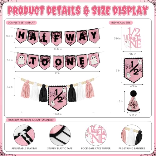 Pink Halloween Half Birthday Decorations Kit for 6-Month Girl - Half Way to One