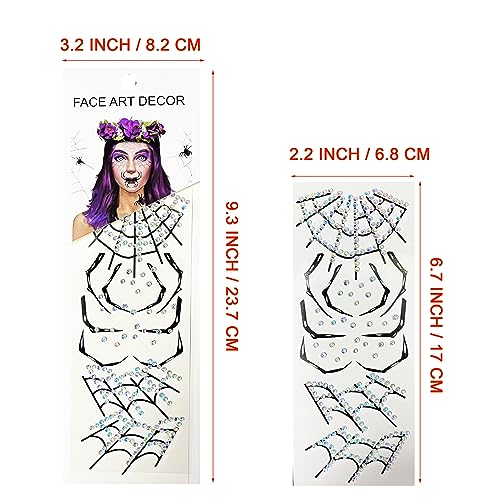 Spider Web Face Gems & Temporary Spider Tattoo Set - Halloween Face Decoration