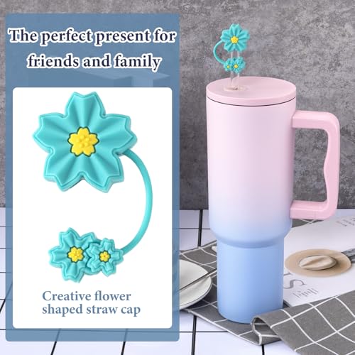 Reusable Silicone Flower Straw Toppers for 10mm Tumblers - Teal & Cherry
